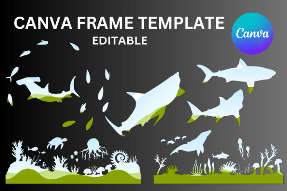 Sharks Ocean Canva Frame Templates: Dive Into Dynamic Design